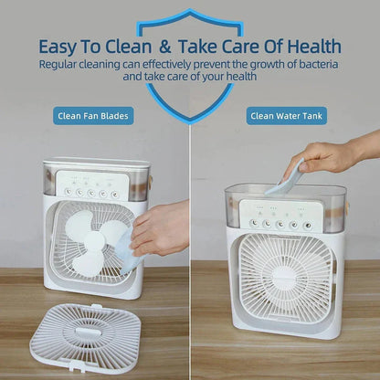 11 Inch Portable Mist Fan USB Electric — LED Night Light Water Mist Humidifier Function (Random Color)