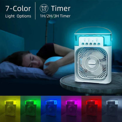 11 Inch Portable Mist Fan USB Electric — LED Night Light Water Mist Humidifier Function (Random Color)